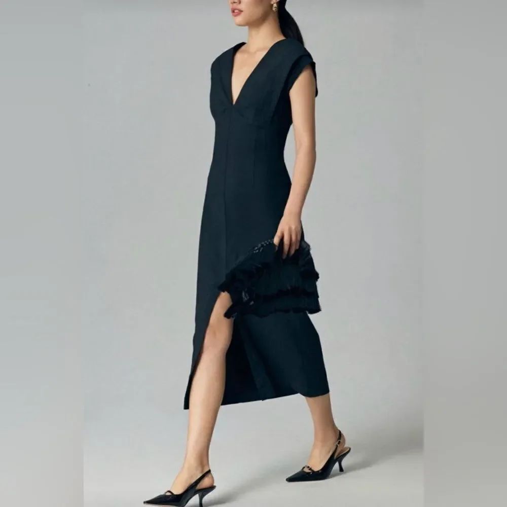Anthropologie Modern Slim Midi Dress Women Black Sleeveless Sz Médium NWT